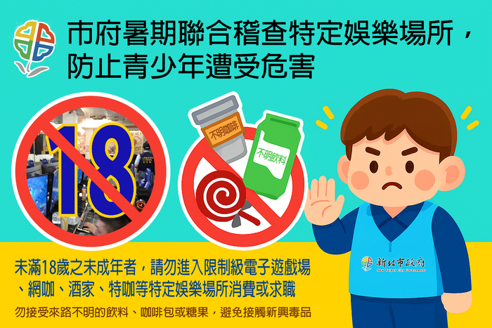 新北市政府教育局暑假期間為淨化妨害少年成長環境，防止新興毒品氾濫，避免青少年遭受危害！圖片