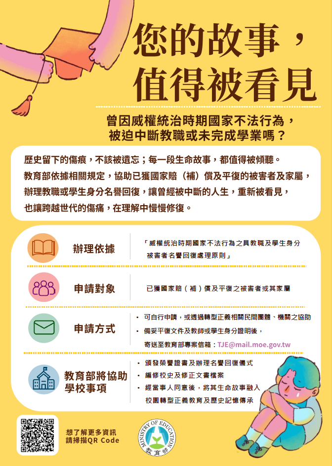 「威權統治時期國家不法行為之具教職及學生身分被害者名譽回復處理原則」